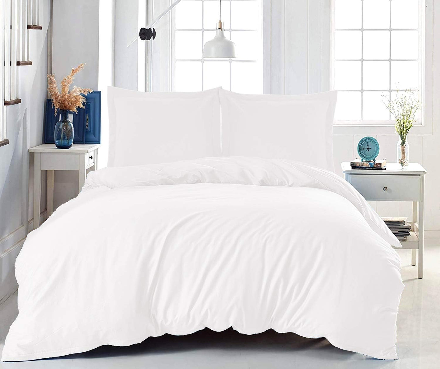 NISAKI Cotton Queen Duvet Cover White, 100% Long Staple Combed Cotton Comforter Cover Queen Size with Hidden Button Closure (Queen Quilt Bedding Set)