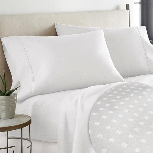 Pizuna Pure 100% Cotton Queen Size Pillow Case White Damask Stripe, 600 Thread Count Long Staple Cotton Sateen Pillowcase, Hotel Pillow Covers with Stylish 4" Hem (Combed Cotton King Pillowcase Set)