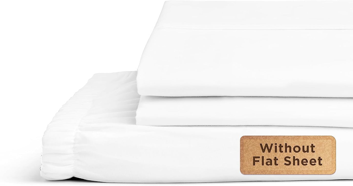 Linen Home 100% Cotton Percale Fitted Sheet Set King Size, White, Deep Pocket, 3 Piece - 1 Deep Pocket Fitted Sheet and 2 Pillowcases, Crisp Cool and Strong Bed Linen