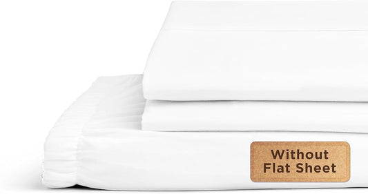 Linen Home 100% Cotton Percale Fitted Sheet Set King Size, White, Deep Pocket, 3 Piece - 1 Deep Pocket Fitted Sheet and 2 Pillowcases, Crisp Cool and Strong Bed Linen
