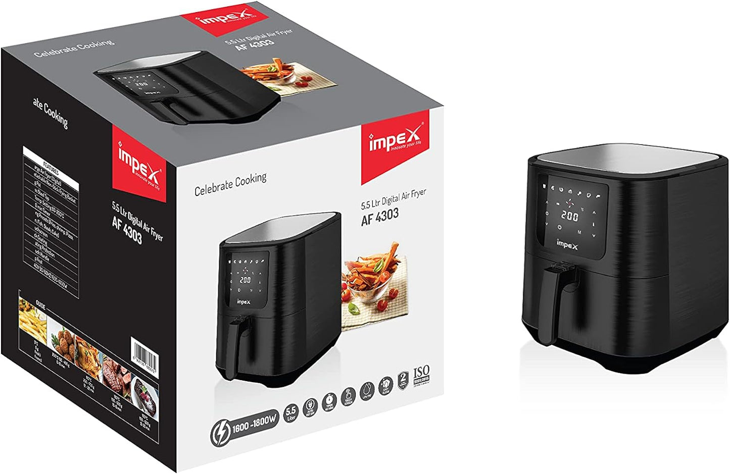 Impex 2.5 Ltr Air Fryer - Ideal for Meat, Fish, Vegetables, French Fries, Temperature Control 80°C-200°C, Timer 30 Mins with 2 Year Warranty-Black (AF 4302)