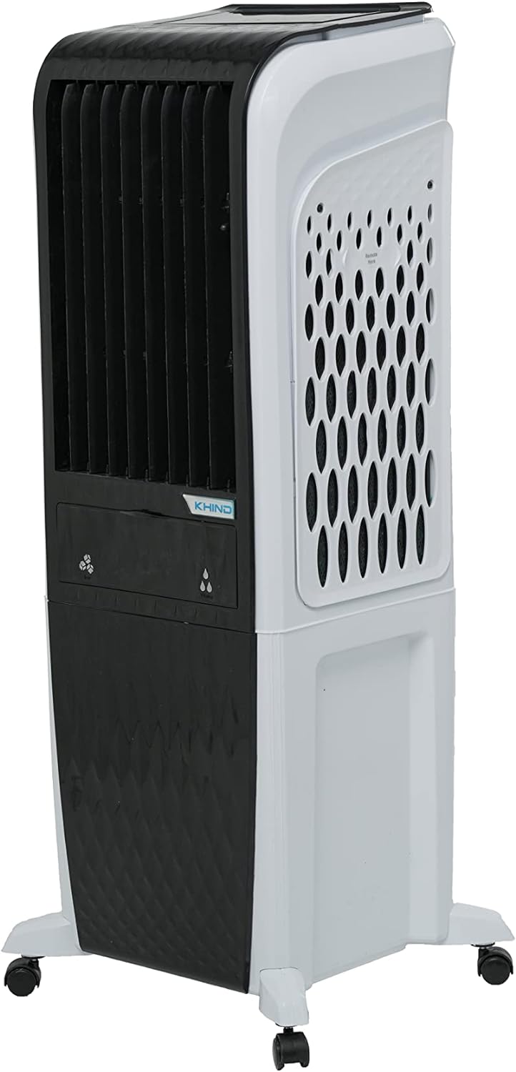 KHIND Frosty-3D 30L, Air Cooler with Remote, 3 Sided Honeycomb Cooling Pads, Activated Silver Cation for Fresher Air, Pop-Up Touchscreen, Energy Efficient, White & Black - EACT303D-WK-Made in China