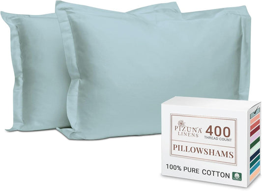 Pizuna Cotton King Pillow Sham Baby Blue, 400 Thread Count 100% Long Staple Combed Cotton Sateen Weave Cooling Soft Pillow Covers King Size (Baby Blue King Size Pillow Sham - 2PC)