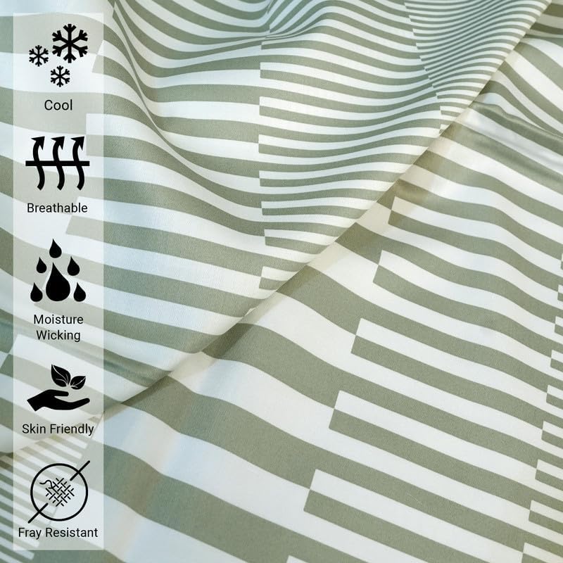 Pizuna 100% Cotton Duvet Cover Queen Size Green Cascade Stripe, 400 Thread Count Long Staple Cotton Cooling Duvet Cover, Sateen Queen Quilt Cover with Button Closure (Printed Duvet Cover Queen)