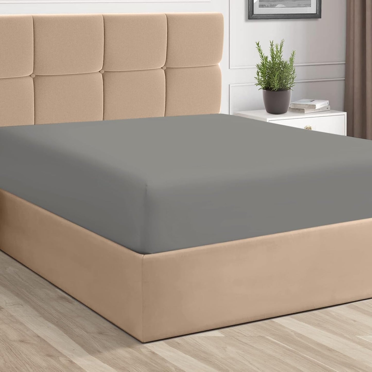 100% Cotton Twin Fitted Sheet White, Luxurious 400 Thread Count Long Staple Cotton Sateen 15" Deep Pocket Twin Sheets (Combed Cotton Fitted Sheet)
