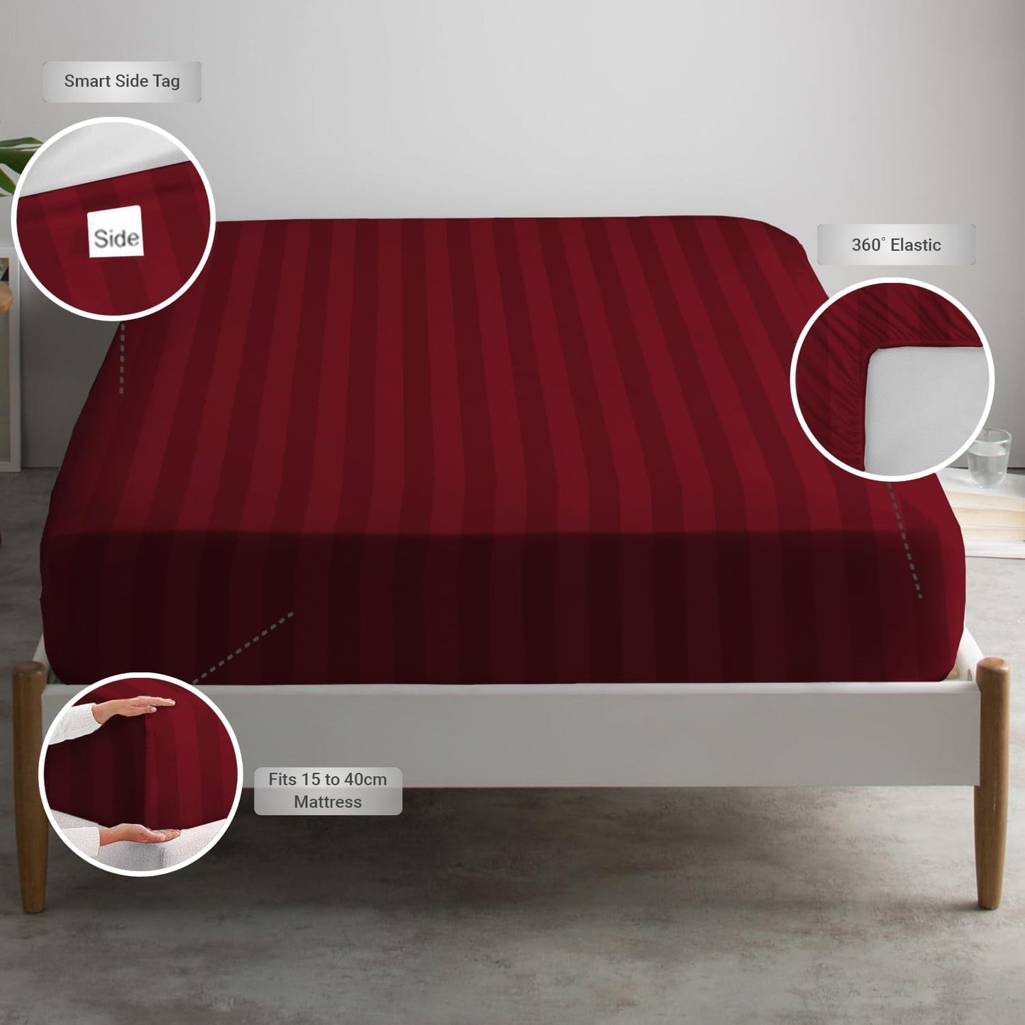 300 Thread Count Cotton King Fitted Sheets Burgundy 1pc, 100% Long Staple Pure Cotton, Smooth Sateen Fitted Sheet Bed fit Upto 15 inch Deep Pockets (Burgundy 100% Cotton Deep Fitted Sheets King)