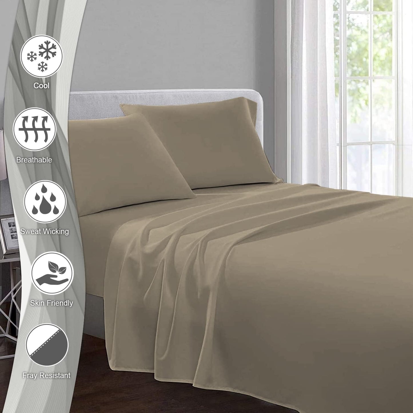 Soft 600 Thread Count Cotton Bed Sheets Full Size Simply Taupe, 100% Long Staple Cotton Cool & Breathable Sateen Sheets Deep Pocket fit Upto 15 inch (Simply Taupe 100 Cotton Sheets)