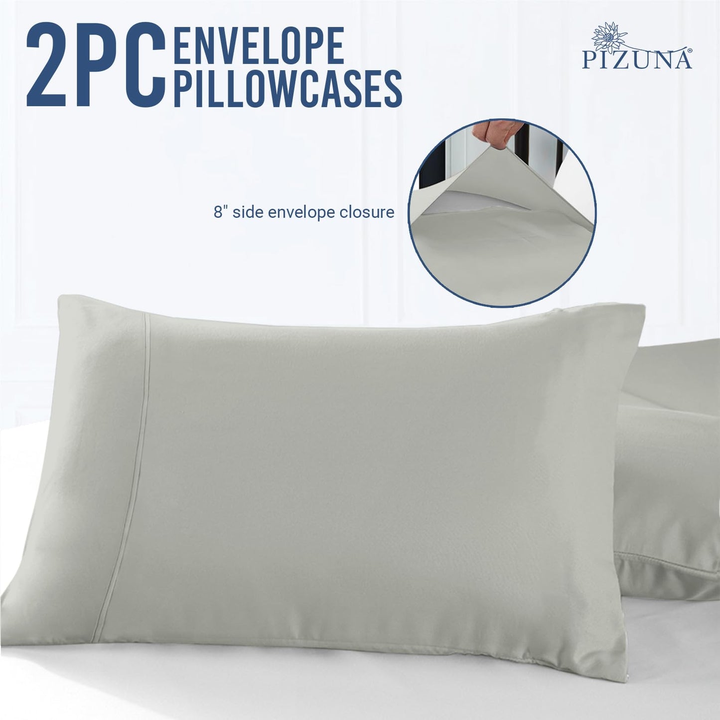 Pizuna 100% Luxury Cotton King Size Pillow Case Dark Blue, 1000 Thread Count 100% Long Staple Cotton Sateen Pillowcase, Pillow Covers with Stylish 4" Hem (Combed Cotton King Pillowcase Set of 2)