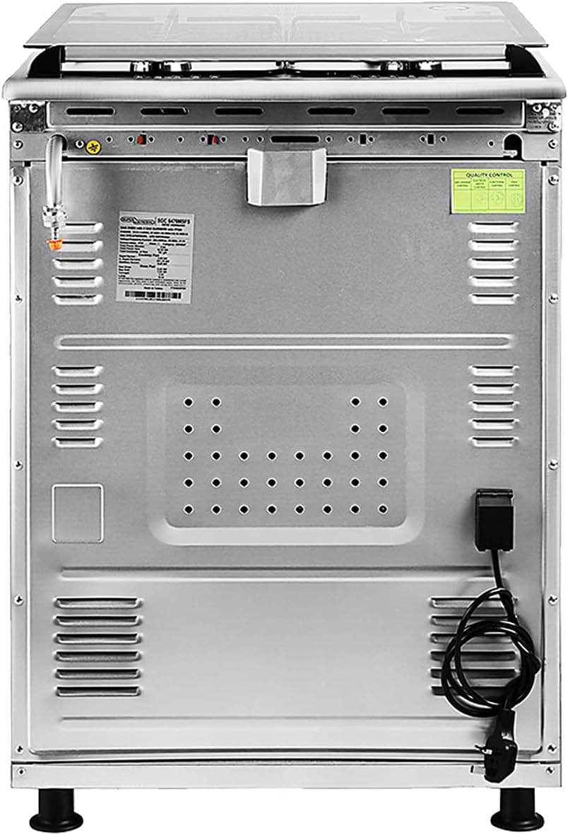 Super General Freestanding Gas-Cooker 4-Burner Full-Safety, Stainless-Steel Cooker, Gas Oven with Rotisserie, Automatic Ignition, Silver, 60 x 60 x 85 cm, SGC-6470-MSFS, 1 Year Warranty