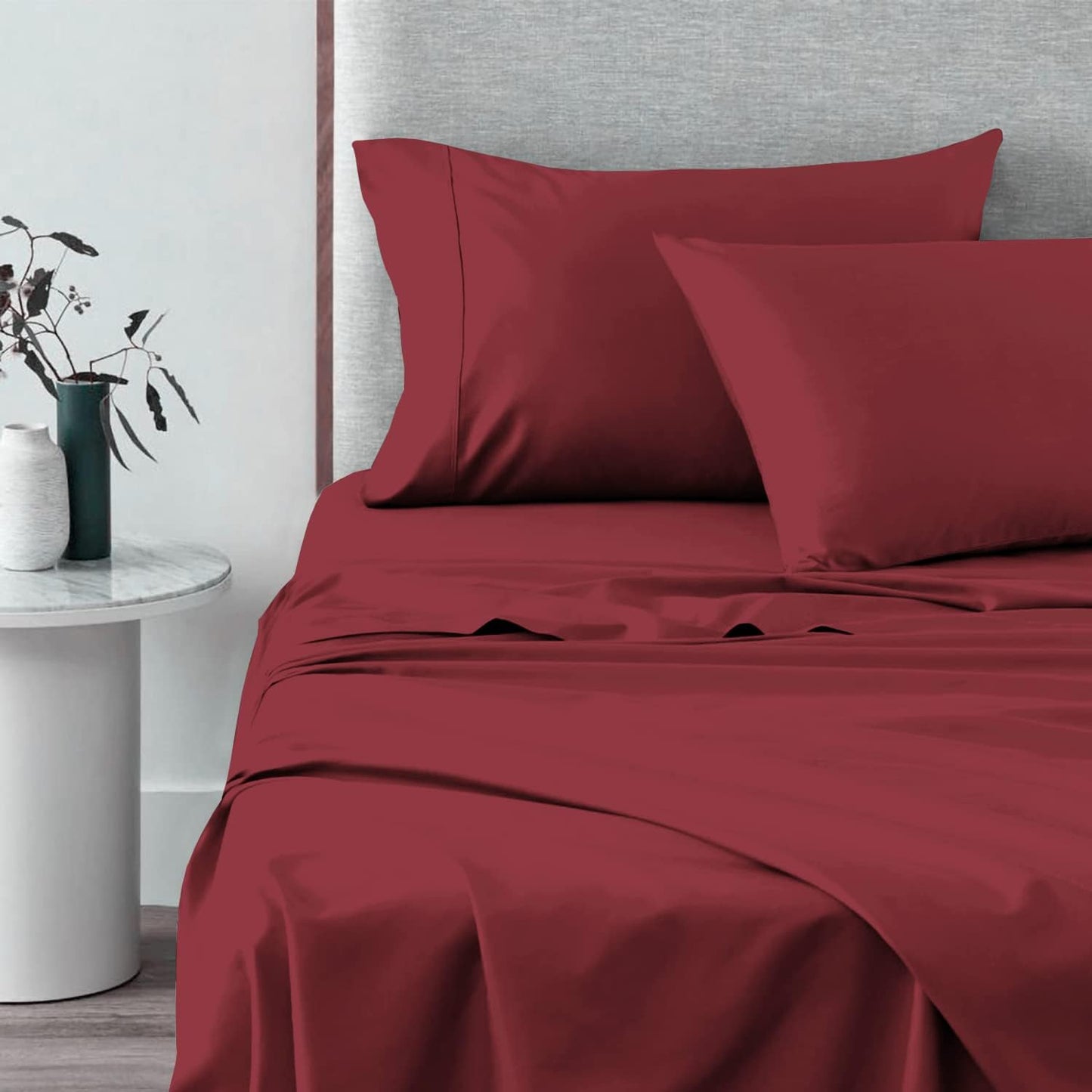 Soft 600 Thread Count Cotton Rio Red Split King Sheets Set, 100% Long Staple Cotton Cozy & Breathable Sateen Bed Sheets fit Upto 15 inch Deep Pocket (Rio Red Split King Sheet)