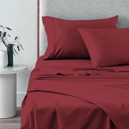 Soft 600 Thread Count Cotton Rio Red Split King Sheets Set, 100% Long Staple Cotton Cozy & Breathable Sateen Bed Sheets fit Upto 15 inch Deep Pocket (Rio Red Split King Sheet)