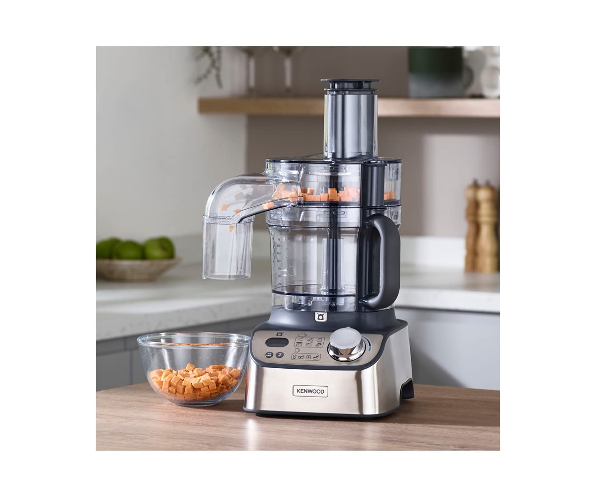 Kenwood Food Processor 1000W With Glass Blender, Glass Mill, Juicer Extractror, Dual Metal Whisk, Dough Maker, Citrus Juicer, Express Serve/Salad Maker, Kitchen Scale/Weighing Tray Fdm71.980Ss Silver
