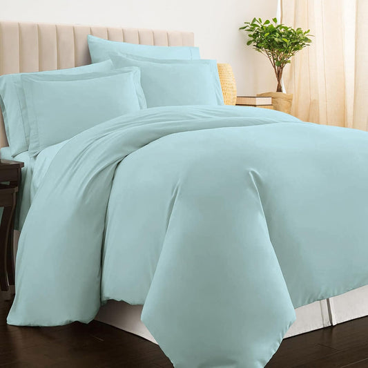 Pizuna Cotton Blue Duvet Cover Queen, 400 Thread Count Long Staple Combed Cotton Sateen Weave Duvet Cover with Button Closure (Baby Blue Full/Queen Duvet Cover Set - 3PC)