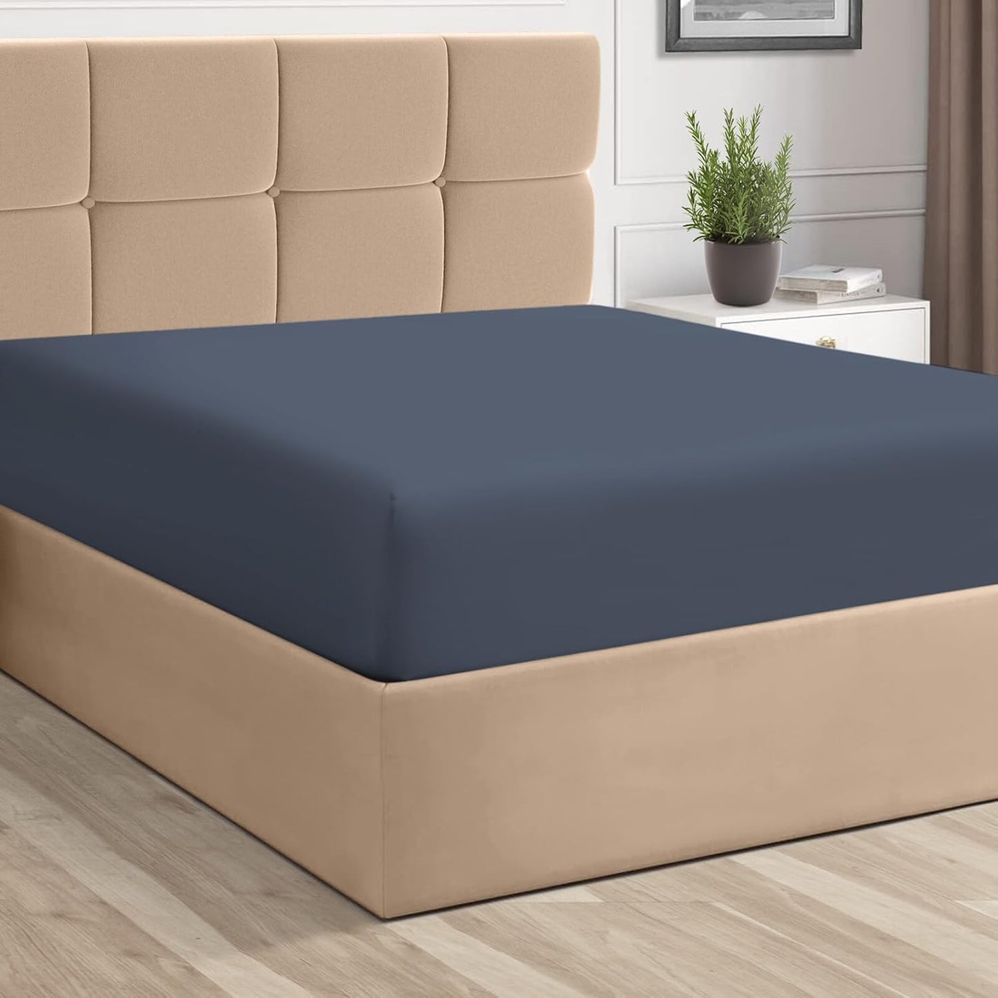 100% Cotton Twin Fitted Sheet White, Luxurious 400 Thread Count Long Staple Cotton Sateen 15" Deep Pocket Twin Sheets (Combed Cotton Fitted Sheet)