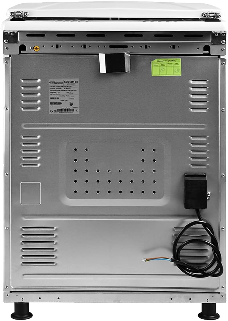 Super General Freestanding Electric-Cooker 4 hot plates, Stainless-Steel Cooker, Electric Oven with Splash Protection, White, 60 x 60 x 85 cm, SGC-6041-BS, 1 Year Warranty