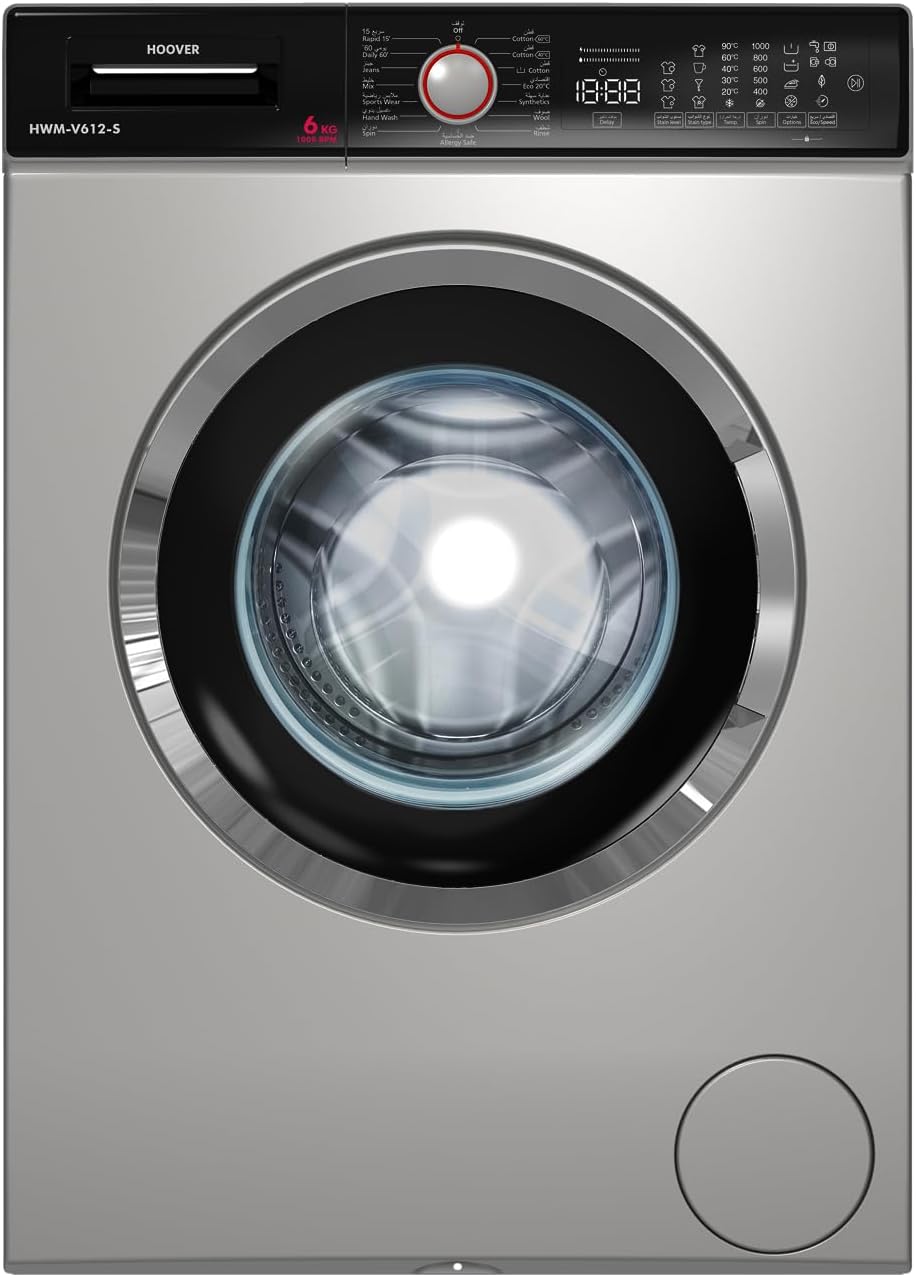 Hoover Hoover 6 Kg Front Load Fully Automatic Washing Machine, 1000 Rpm 15 Programs, Electronic Control System, Easy To Operate Clothes Washer, Made In Turkey, HWM-V610-S (Silver)
