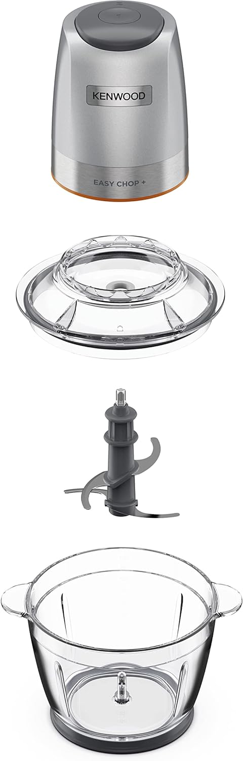 KENWOOD Stainless Steel Chopper 500W Electric Food Chopper with 1.2L SS Bowl (600ml working capacity), Dripper Pro, Quad Blade, Storage Lid, Dual Speed, Spatula, Ice Crush Function CHP62.700SI Silver