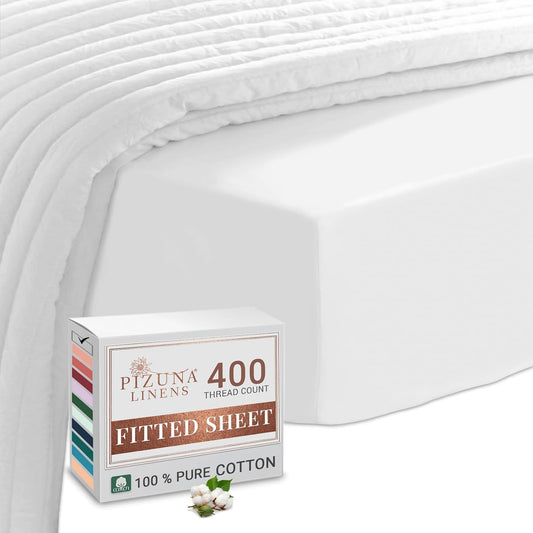 Pizuna Twin Size Long Staple Cotton Sateen Weave Pillowcase, White