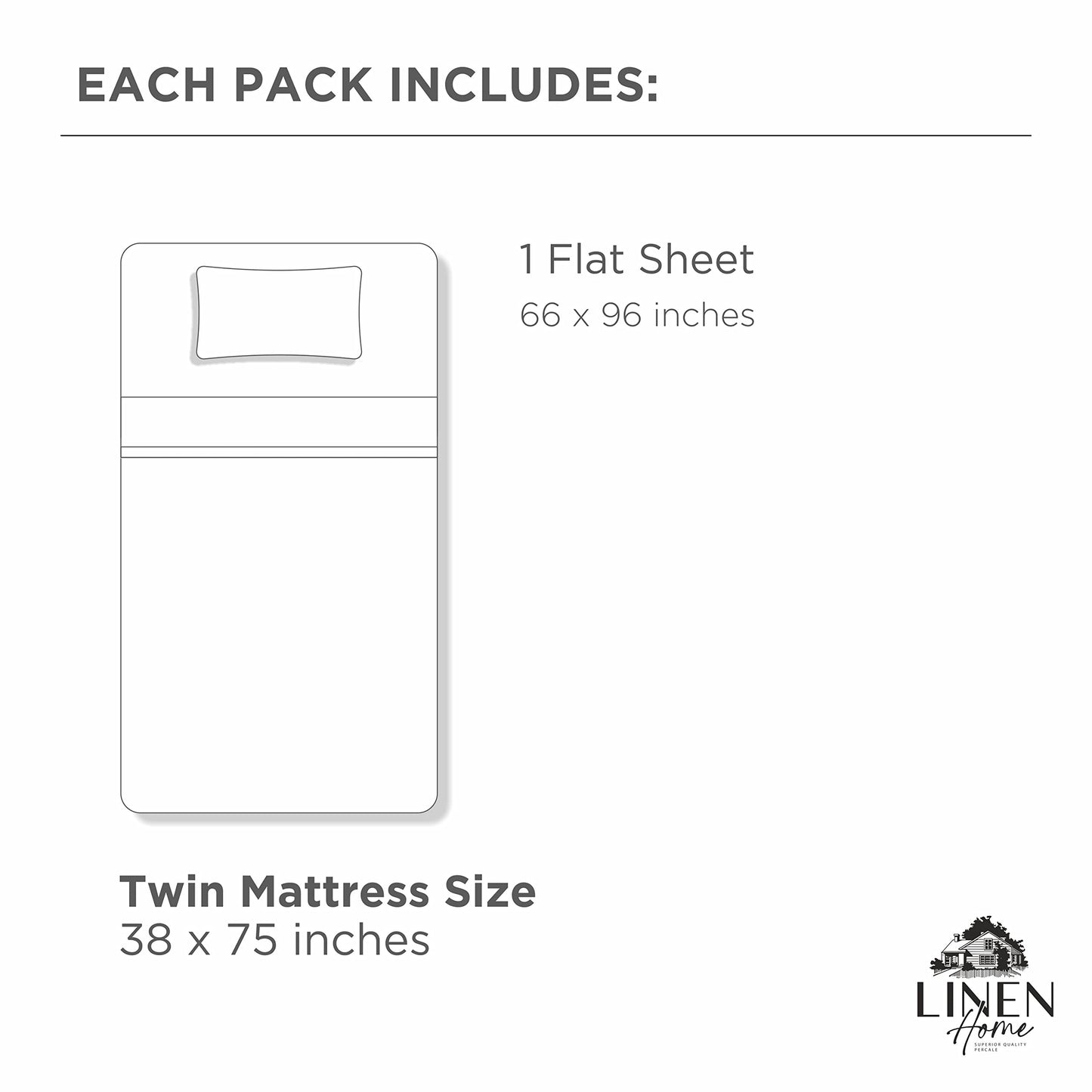 Linen Home 100% Cotton Percale 1 Flat Sheet, King Size - Crisp, Cool and Strong Bed Linen, Luxury Breathable Sheet, Baby Blue