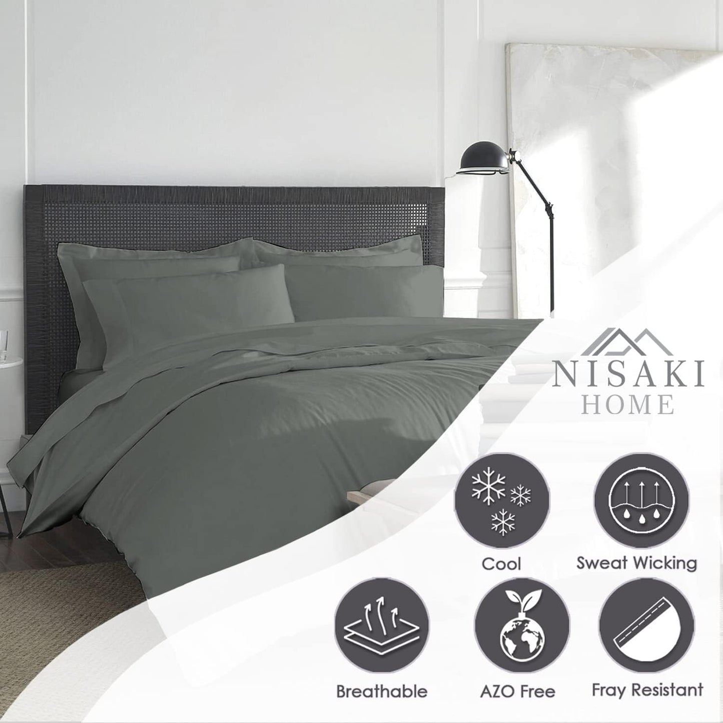 Nisaki Cotton Twin Duvet Cover Dark Grey, 100% Long Staple Combed Cotton Comforter Cover Twin Size with Hidden Button Closure (Duvet Cover Twin/Twin XL)