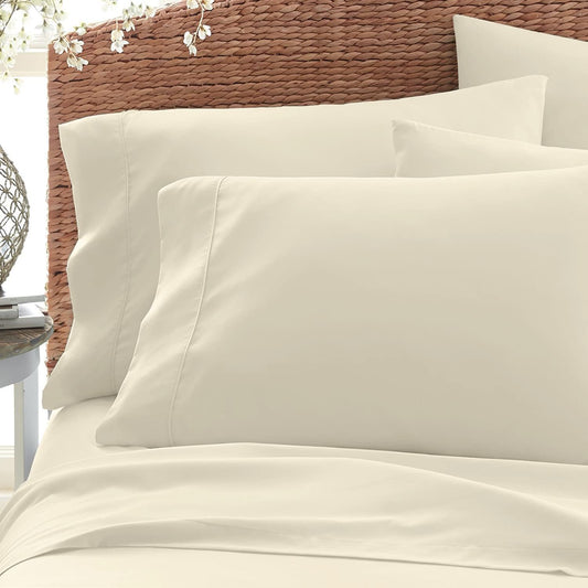 Soft 600 Thread Count Cotton King Ivory Pillow Cases 2pc, 100% Long Staple Cotton Breathable Cool Satin Pillowcase King with Stylish 4 inch Hem (100 Cotton King Ivory Pillow Cases)