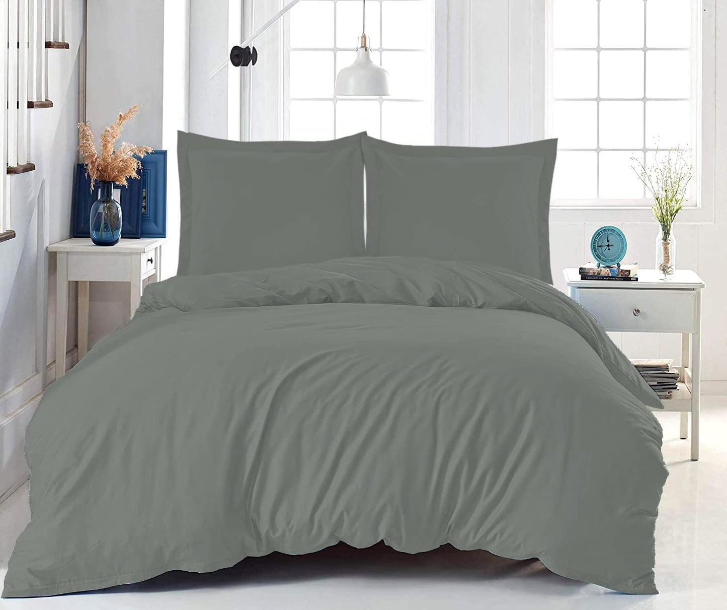 Nisaki Cotton Twin Duvet Cover Dark Grey, 100% Long Staple Combed Cotton Comforter Cover Twin Size with Hidden Button Closure (Duvet Cover Twin/Twin XL)