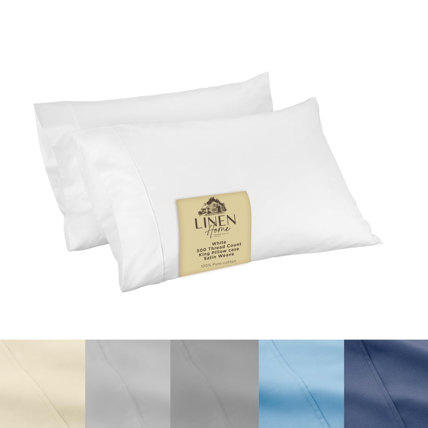 Linen Home 600 Thread Count King Pillowcase Set | 100% Long-Staple Cotton Pillow Cases | Soft & Smooth Luxury Satin Set of 2 Pillowcases | 4 Inch Z Hem | Baby Blue