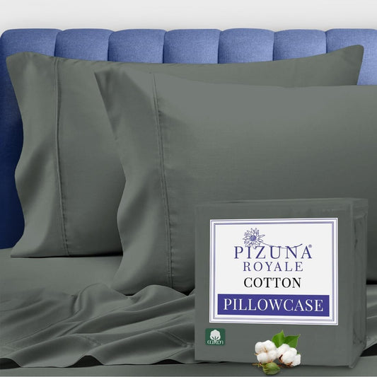 Pizuna Pure 100% Luxury Cotton King Size Pillow Case Grey Dark, 1000 Thread Count 100% Long Staple Cotton Sateen Pillowcase, Pillow Covers with Stylish 4" Hem (Combed Cotton King Pillowcase)