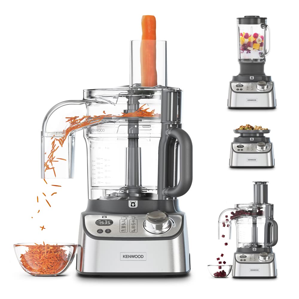 Kenwood Food Processor 1000W With Glass Blender, Glass Mill, Juicer Extractror, Dual Metal Whisk, Dough Maker, Citrus Juicer, Express Serve/Salad Maker, Kitchen Scale/Weighing Tray Fdm71.980Ss Silver