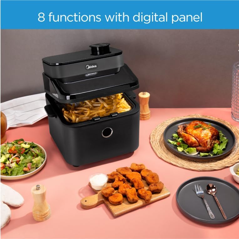 Midea 7.3L Extra Large Digital Air Fryer 1500W with Large See-Through Window, Dual Frying Functions, 8 Functions with Digital Panel, Dual Cyclone Rapid Hot Technology, Largest Oil Less Fryer, MFCY75A2