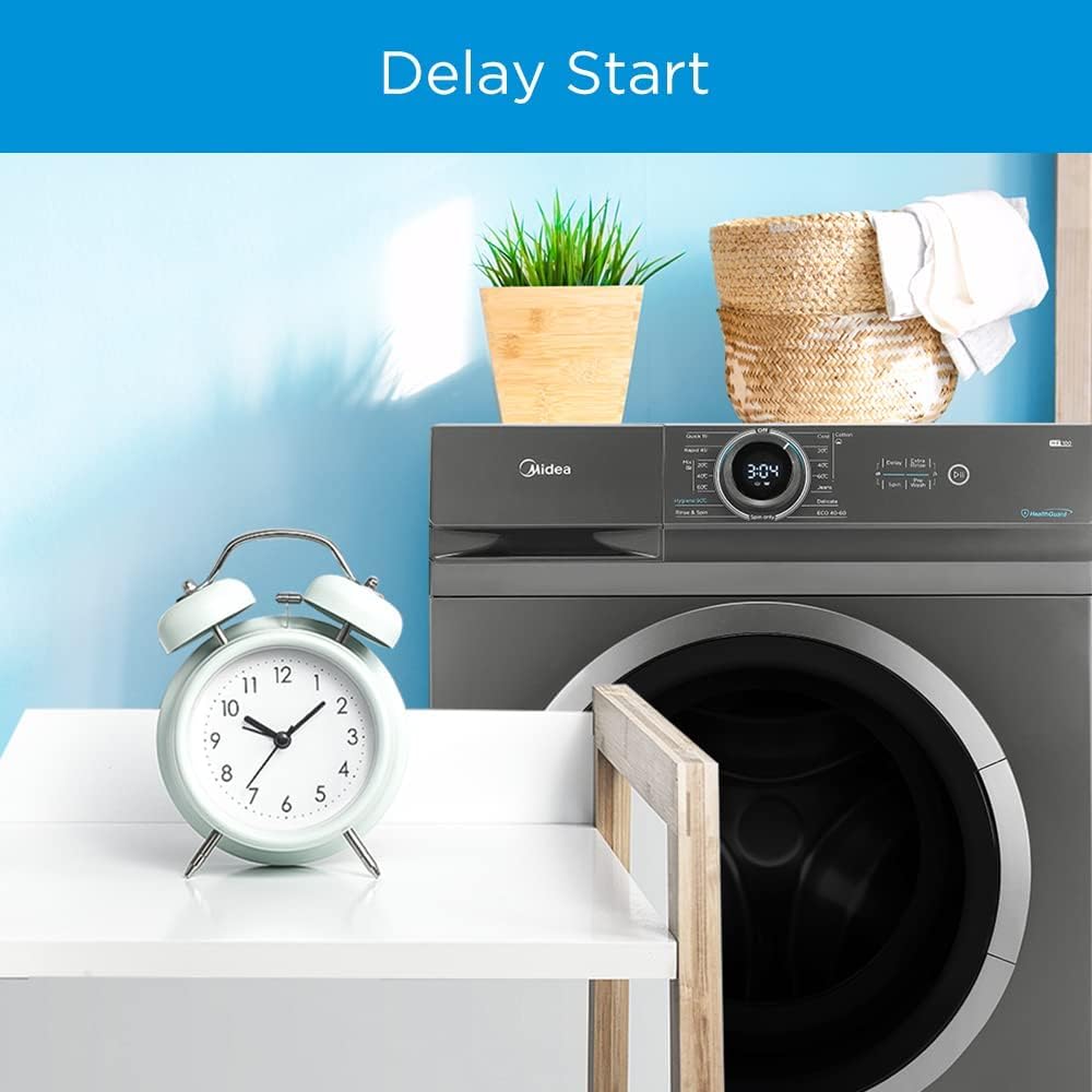 Midea 8KG Front Load Washing Machine with BLDC Inverter Motor, 1400 RPM, 15 Programs, Fully Automatic Washer with Lunar Dial, Integrated Digital Control-LED Display, Multiple Temperature MF100W80BWGCC
