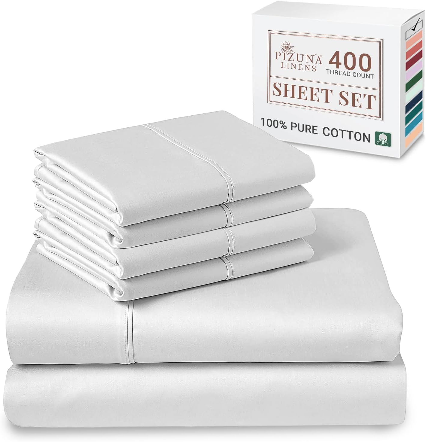 100% Cotton Sheets Full Size, Luxurious 400 Thread Count Long Staple Cotton Sateen Sheets with 15inch Deep Pocket (Combed Silver Sheet Full)