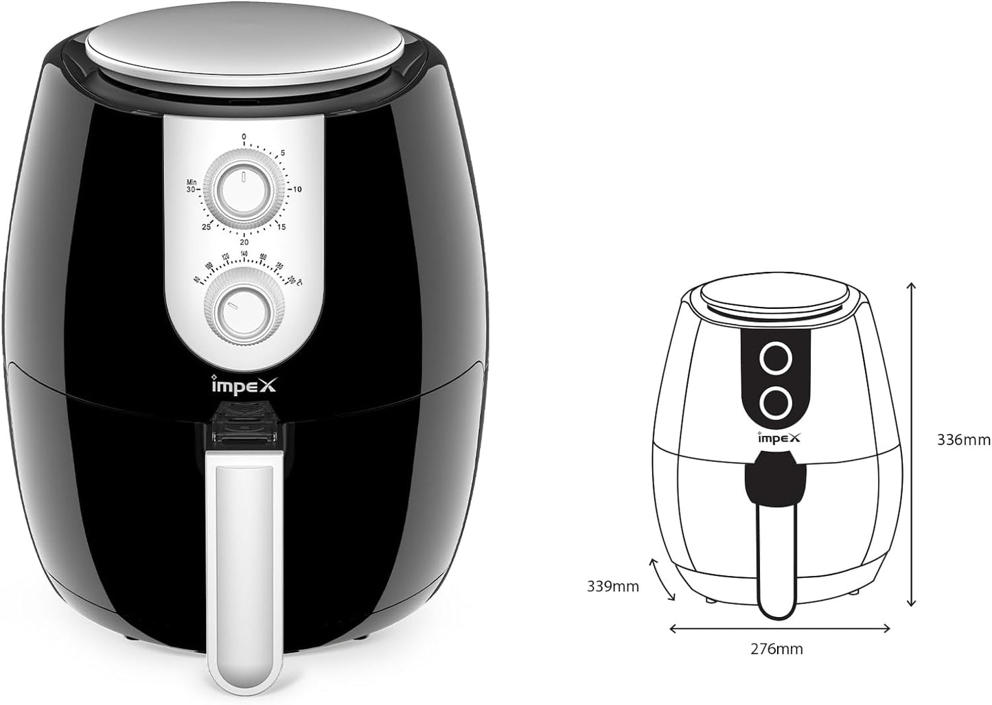 Impex 2.5 Ltr Air Fryer - Ideal for Meat, Fish, Vegetables, French Fries, Temperature Control 80°C-200°C, Timer 30 Mins with 2 Year Warranty-Black (AF 4302)