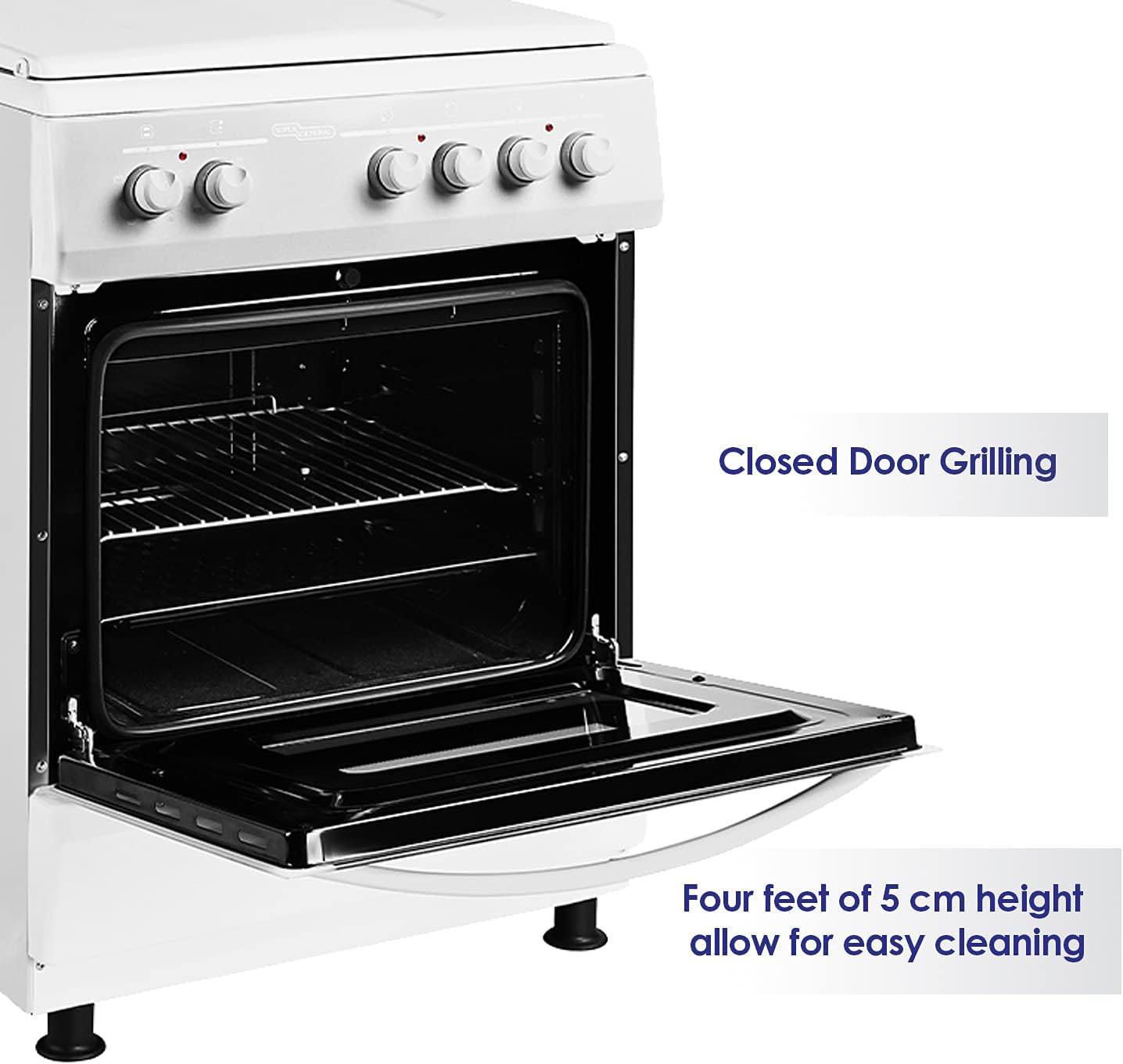 Super General Freestanding Electric-Cooker 4 hot plates, Stainless-Steel Cooker, Electric Oven with Splash Protection, White, 60 x 60 x 85 cm, SGC-6041-BS, 1 Year Warranty