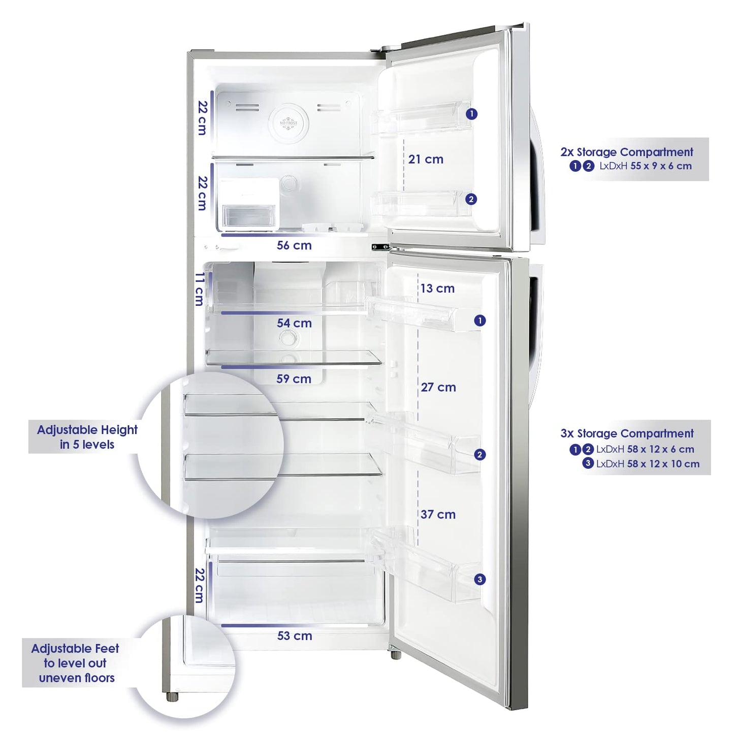 Super General 510 Liters Gross Top-Mount Refrigerator-Freezer, No-Frost, Multi-Flow-Cooling, Inox, SGR515l, 70.5 x 68.2 x 178 cm, 1 Year Warranty