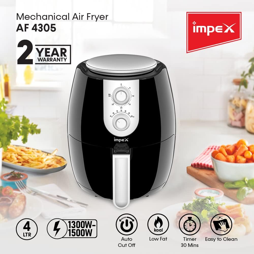 Impex 2.5 Ltr Air Fryer - Ideal for Meat, Fish, Vegetables, French Fries, Temperature Control 80°C-200°C, Timer 30 Mins with 2 Year Warranty-Black (AF 4302)