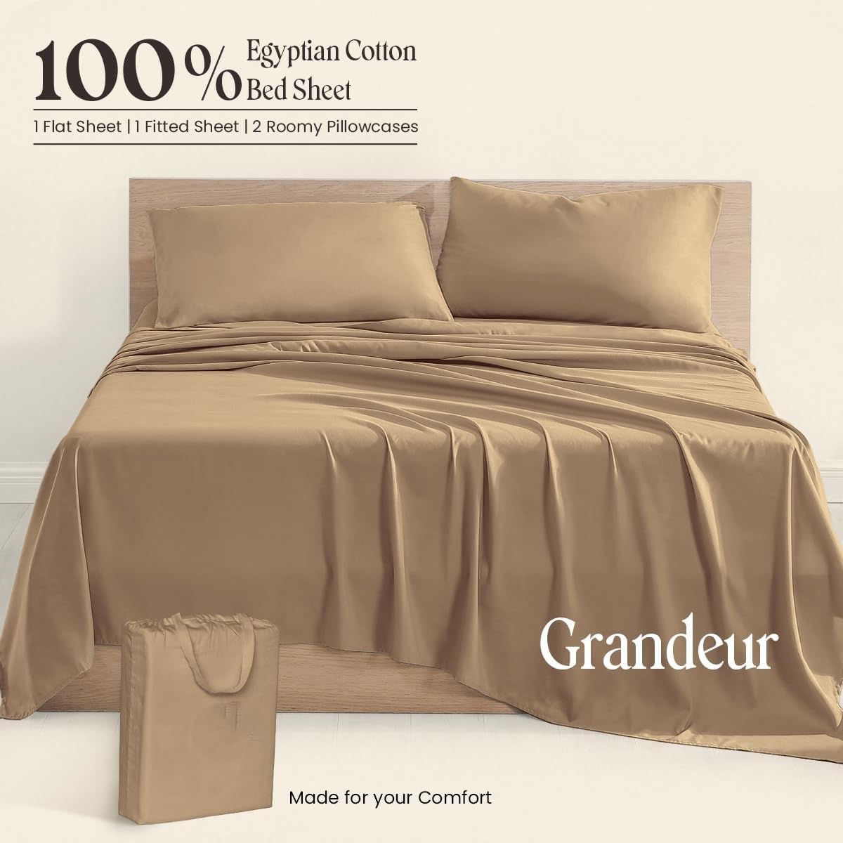 Lavish Touch Egyptian Cotton Sheets Set | 4-Piece with 1 Deep Pocket Fitted Sheet, Flat Sheet, & Two Pillowcases, Soft Luxury Hotel Quality Bedding 600 Thread Count