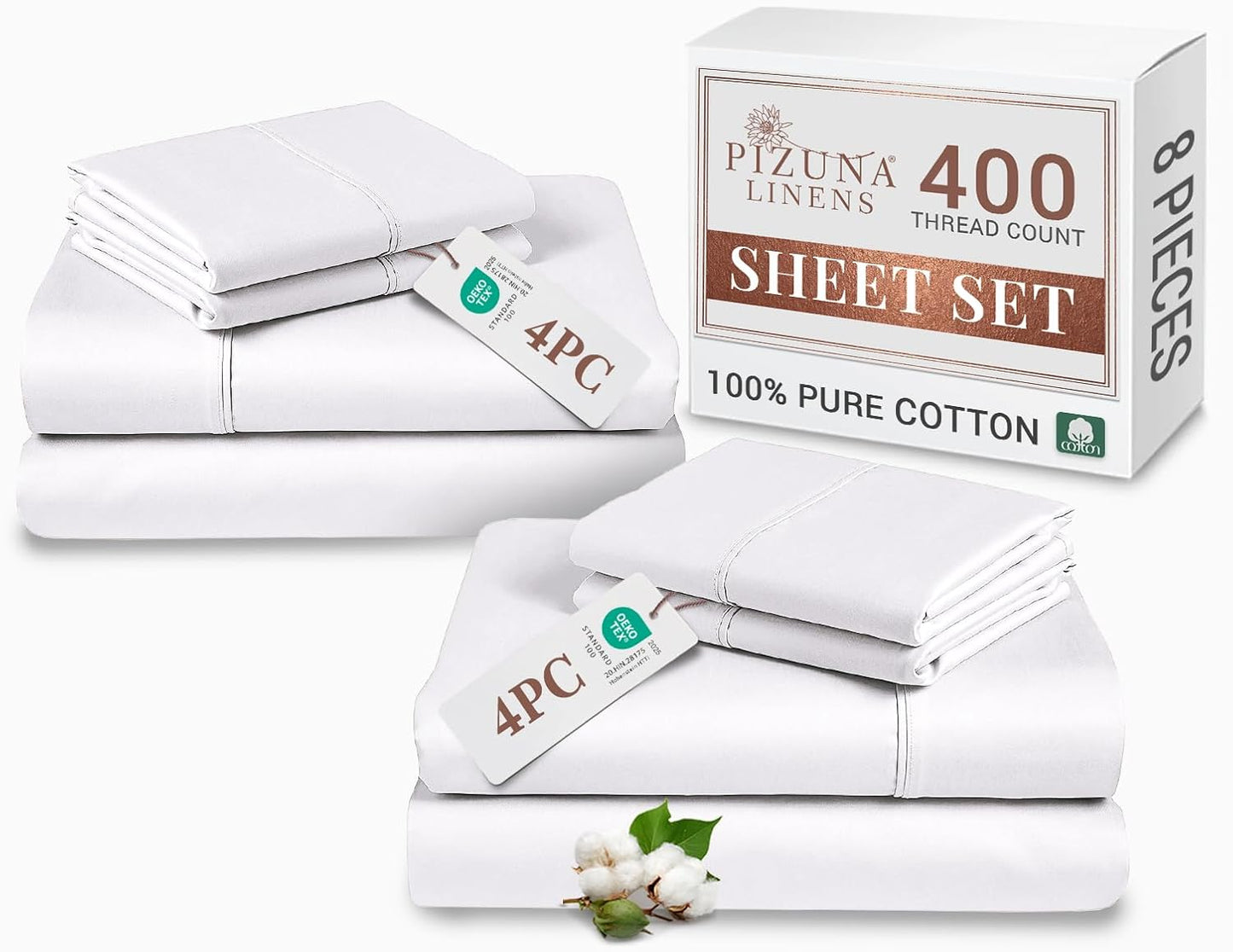 100% Cotton Sheets Full Size, Luxurious 400 Thread Count Long Staple Cotton Sateen Sheets with 15inch Deep Pocket (Combed Silver Sheet Full)