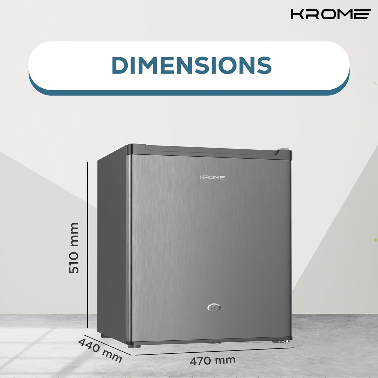 KROME 60L Gross, Single Door Compact Refrigerator, Energy Class A+, Reversible Door, Mini Fridge Suitable for Kitchen, Bedroom Office & Minibar, INOX Color, 5 Year Compressor Warranty- KR-RDC60H