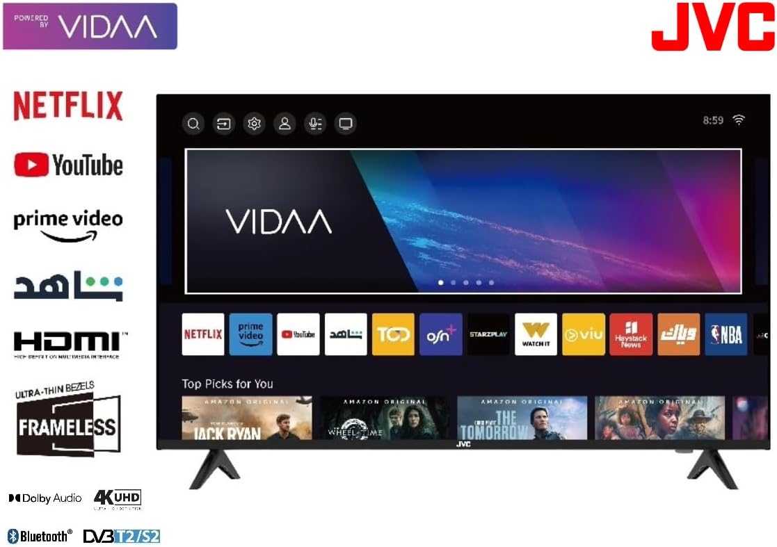 JVC 50-inch Edgeless 4K UHD Smart TV - 2024 New Model with Voice Air Mouse, Bluetooth and Dolby Audio LT-50N7105V