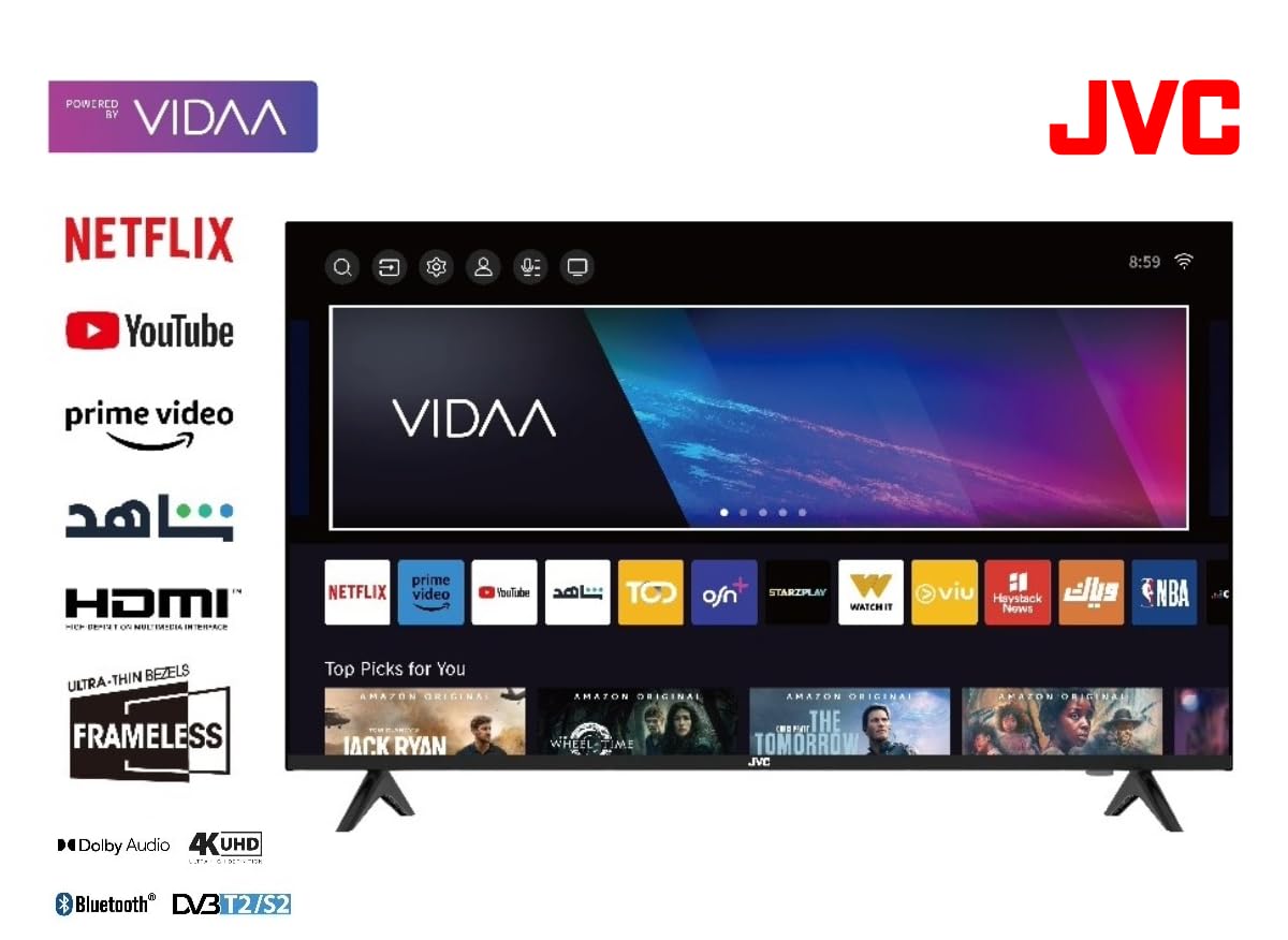 JVC 43-inch Edgeless 4K UHD Smart TV - 2024 New Model with Voice Air Mouse, Bluetooth and Dolby Audio LT-43N7115V