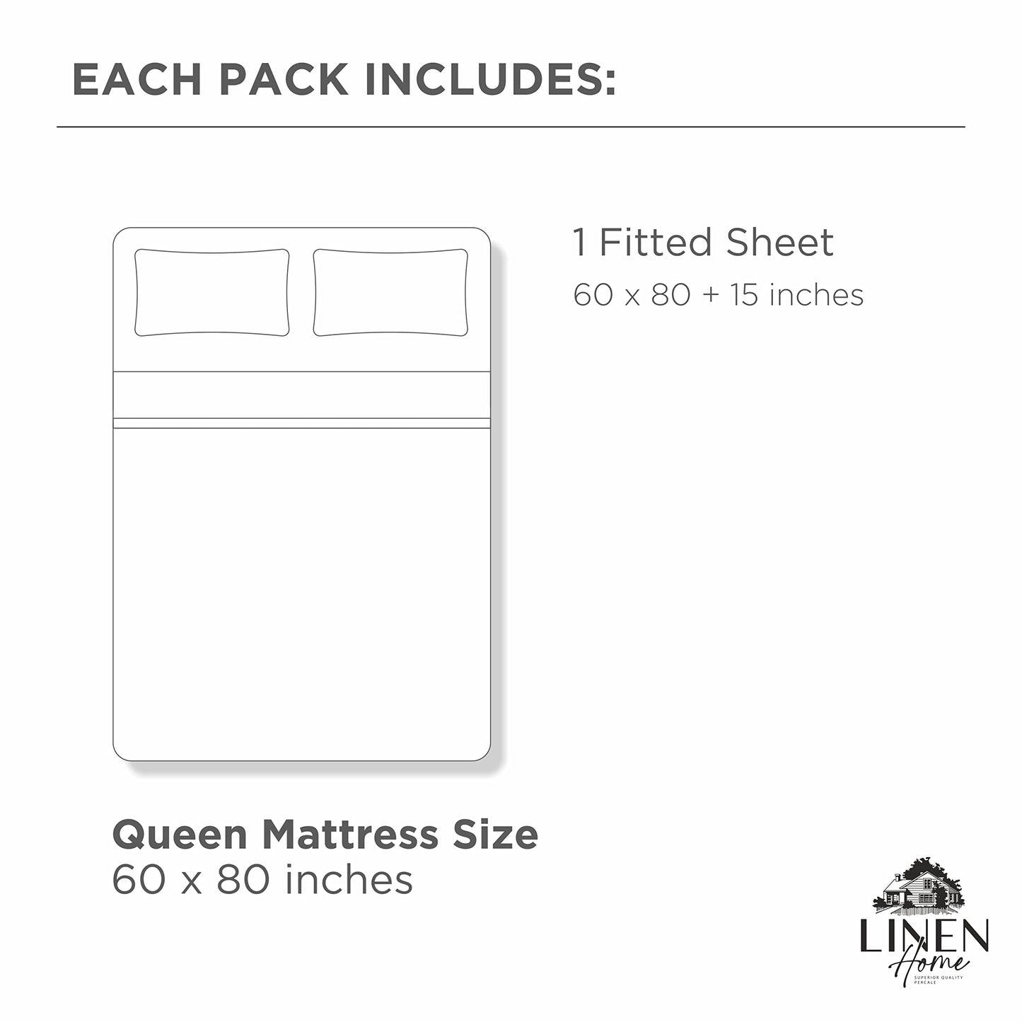 Linen Home 100% Cotton Percale Weave Fitted Sheet, Twin Size, Silver, 1 Deep Pocket Fitted Sheet, Fits Mattress Upto 16" Crisp and Cool Strong Bed Linen, 39"X75"+15"