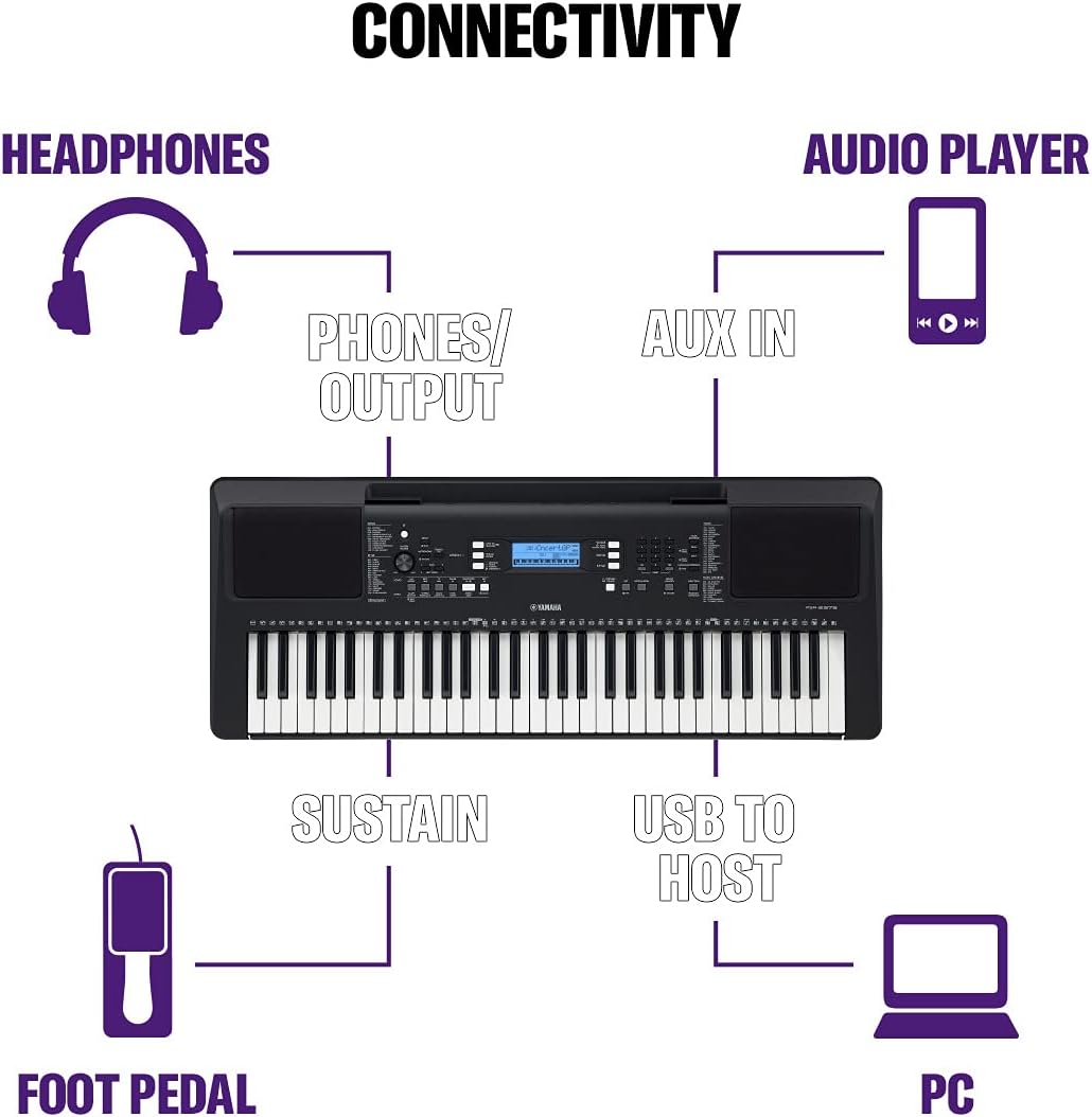 Yamaha Digital Keyboard - A Versatile, Entry-Level Keyboard with 61 Touch-Sensitive Keys, 622 Instrument Voices, Black,PSR-E373