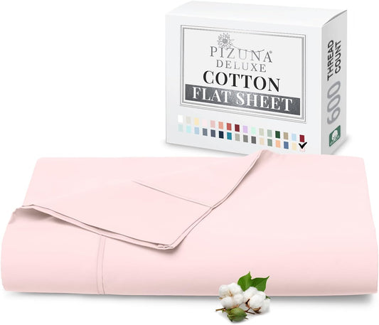 Pizuna Pure 100% Cotton Flat Sheets Only Full Silver (1 PC), 600 Thread Count Long Staple Cotton Crisp Sateen Weave with 4" Hem (Combed Full Flat Sheet Only Cotton)