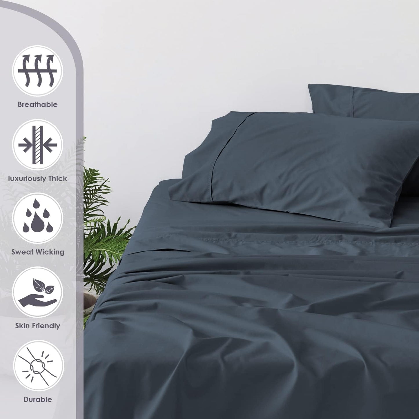 800 Thread Count Cotton King Pillowcases Dark Blue, 100% Long Staple Cotton Smooth Satin Pillowcase, Thickly Woven Set of 2 Pillow Covers (Dark Blue King Size 100% Cotton Pillow Cases)