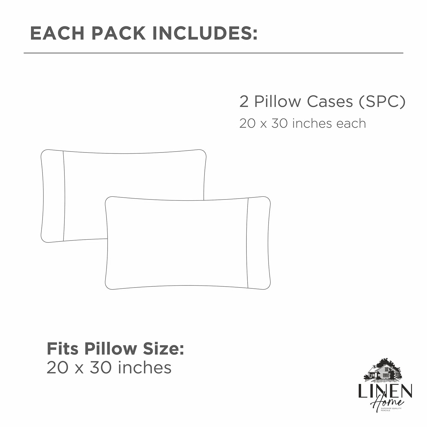 Linen Home 600 Thread Count Queen Pillowcase Set | 100% Long-Staple Cotton Pillow Cases | Soft & Smooth Luxury Satin Set of 2 Pillowcases | 4 Inch Z Hem | Baby Blue