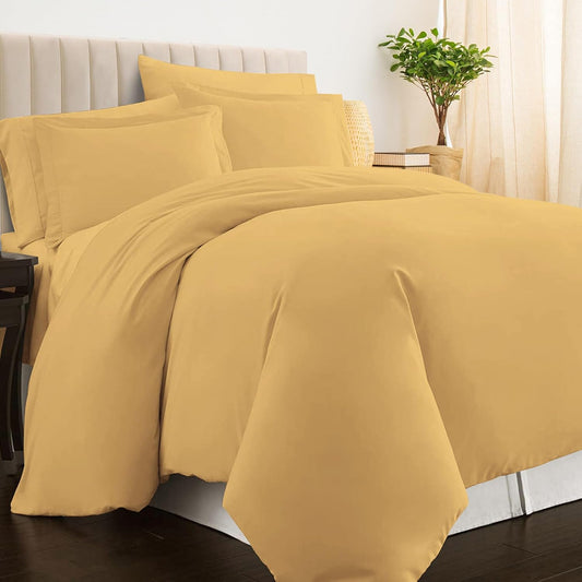 Pizuna Cotton Full Size Duvet Cover Golden Yellow, 400 Thread Count 100% Long Staple Combed Cotton Sateen Weave Full Duvet Cover with Button Closure (Golden Yellow Duvet Cover Full Cotton - 3PC)