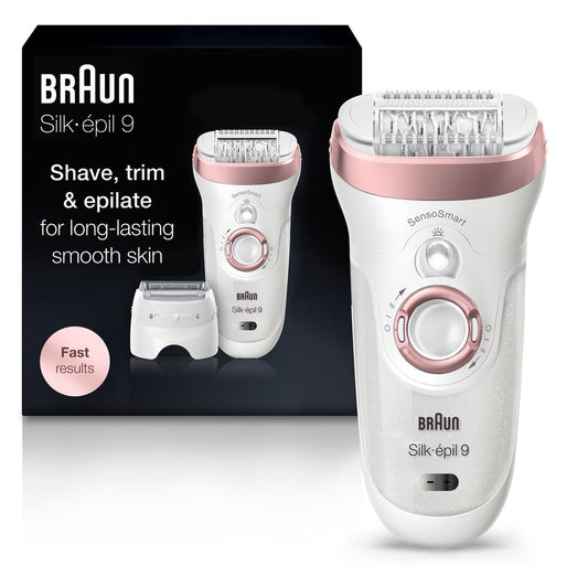 Braun Epilator Silk-Épil 9 9-720, Facial Hair Removal For Women, Wet & Dry, Womens Shaver & Trimmer, Cordless, Rechargeable