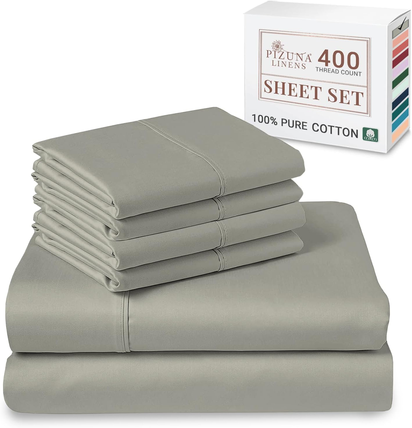 100% Cotton Sheets Full Size, Luxurious 400 Thread Count Long Staple Cotton Sateen Sheets with 15inch Deep Pocket (Combed Silver Sheet Full)