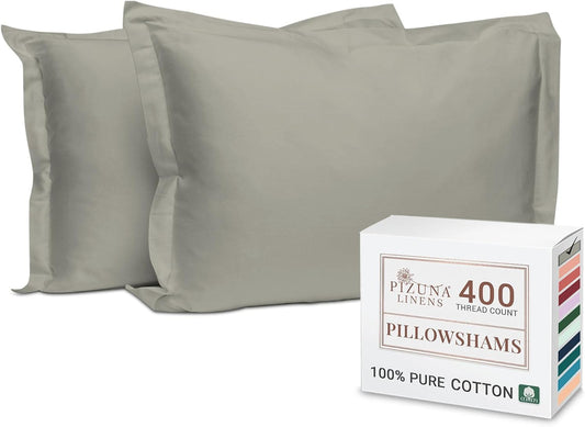 Pure 100% Cotton Pillow Shams King Size Set of 2 Silver, Luxurious 400 Thread Count Long Staple Cotton Sateen with Envelope Closure (Combed Silver Cotton Pillow Shams King)
